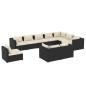 Preview: 10-tlg. Garten-Lounge-Set mit Kissen Poly Rattan Schwarz