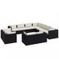 Preview: 11-tlg. Garten-Lounge-Set mit Kissen Schwarz Poly Rattan