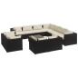 Preview: 12-tlg. Garten-Lounge-Set mit Kissen Schwarz Poly Rattan