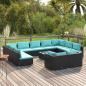 Preview: ARDEBO.de - 12-tlg. Garten-Lounge-Set mit Kissen Schwarz Poly Rattan
