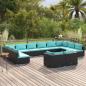 Preview: ARDEBO.de - 12-tlg. Garten-Lounge-Set mit Kissen Schwarz Poly Rattan