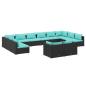 Preview: 12-tlg. Garten-Lounge-Set mit Kissen Schwarz Poly Rattan