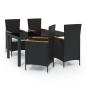 Preview: 5-tlg. Garten-Essgruppe mit Kissen Poly Rattan Schwarz