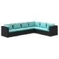 Preview: 6-tlg. Garten-Lounge-Set mit Kissen Poly Rattan Schwarz
