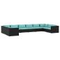 Preview: 10-tlg. Garten-Lounge-Set mit Kissen Poly Rattan Schwarz