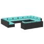 Preview: 13-tlg. Garten-Lounge-Set mit Kissen Schwarz Poly Rattan