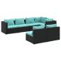 Preview: 7-tlg. Garten-Lounge-Set mit Kissen Schwarz Poly Rattan