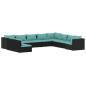 Preview: 10-tlg. Garten-Lounge-Set mit Kissen Schwarz Poly Rattan