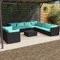 Preview: ARDEBO.de - 10-tlg. Garten-Lounge-Set mit Kissen Schwarz Poly Rattan