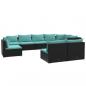 Preview: 9-tlg. Garten-Lounge-Set mit Kissen Poly Rattan Schwarz