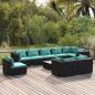 Preview: ARDEBO.de - 10-tlg. Garten-Lounge-Set mit Kissen Poly Rattan Schwarz
