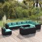 Preview: ARDEBO.de - 10-tlg. Garten-Lounge-Set mit Kissen Poly Rattan Schwarz