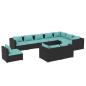 Preview: 10-tlg. Garten-Lounge-Set mit Kissen Poly Rattan Schwarz