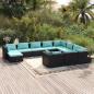 Preview: ARDEBO.de - 11-tlg. Garten-Lounge-Set mit Kissen Poly Rattan Schwarz