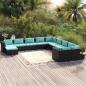 Preview: ARDEBO.de - 11-tlg. Garten-Lounge-Set mit Kissen Poly Rattan Schwarz
