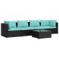 Preview: 5-tlg. Garten-Lounge-Set mit Kissen Poly Rattan Schwarz