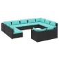 Preview: 11-tlg. Garten-Lounge-Set mit Kissen Schwarz Poly Rattan