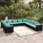 Preview: ARDEBO.de - 11-tlg. Garten-Lounge-Set mit Kissen Schwarz Poly Rattan