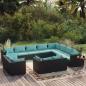 Preview: ARDEBO.de - 12-tlg. Garten-Lounge-Set mit Kissen Schwarz Poly Rattan