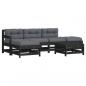 Preview: ARDEBO.de - 6-tlg. Garten-Lounge-Set mit Kissen Schwarz Massivholz