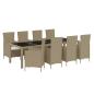 Preview: 9-tlg. Garten-Essgruppe mit Kissen Poly Rattan Beige