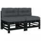 Preview: Mittelsofas mit Kissen 2 Stk. Schwarz Massivholz Kiefer