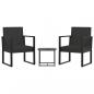 Preview: 3-tlg. Garten-Lounge-Set mit Kissen Schwarz Poly Rattan