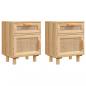 Preview: Nachttische 2 Stk. Braun Massivholz Kiefer und Natur-Rattan
