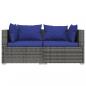Preview: 2-Sitzer-Sofa mit Kissen Grau Poly Rattan