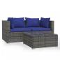 Preview: 3-tlg. Garten-Lounge-Set mit Kissen Grau Poly Rattan