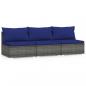 Preview: 3-Sitzer-Sofa mit Kissen Grau Poly Rattan