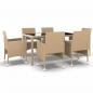 Preview: 7-tlg. Garten-Essgruppe Poly Rattan und Hartglas Beige