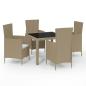Preview: 5-tlg. Garten-Essgruppe mit Kissen Poly Rattan Beige