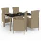 Preview: 5-tlg. Garten-Essgruppe mit Kissen Poly Rattan Beige