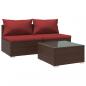 Preview: 3-tlg. Garten-Lounge-Set mit Kissen Poly Rattan Braun