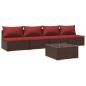 Preview: 5-tlg. Garten-Lounge-Set mit Kissen Poly Rattan Braun