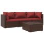 Preview: 4-tlg. Garten-Lounge-Set mit Auflagen Poly Rattan Braun