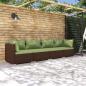 Preview: ARDEBO.de - 4-tlg. Garten-Lounge-Set mit Auflagen Poly Rattan Braun