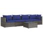 Preview: 5-tlg. Garten-Lounge-Set mit Kissen Poly Rattan Grau