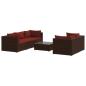 Preview: 6-tlg. Garten-Lounge-Set mit Auflagen Poly Rattan Braun