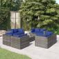 Preview: ARDEBO.de - 9-tlg. Garten-Lounge-Set mit Kissen Poly Rattan Grau