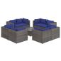 Preview: 9-tlg. Garten-Lounge-Set mit Kissen Poly Rattan Grau