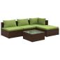 Preview: 5-tlg. Garten-Lounge-Set mit Kissen Poly Rattan Braun