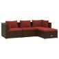 Preview: 4-tlg. Garten-Lounge-Set mit Auflagen Poly Rattan Braun