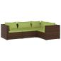 Preview: 4-tlg. Garten-Lounge-Set mit Auflagen Poly Rattan Braun