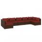 Preview: 7-tlg. Garten-Lounge-Set mit Kissen Poly Rattan Braun