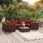 Preview: ARDEBO.de - 7-tlg. Garten-Lounge-Set mit Kissen Poly Rattan Braun