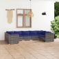 Preview: ARDEBO.de - 9-tlg. Garten-Lounge-Set mit Kissen Poly Rattan Grau