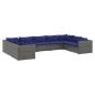 Preview: 9-tlg. Garten-Lounge-Set mit Kissen Poly Rattan Grau