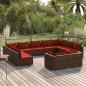 Preview: ARDEBO.de - 11-tlg. Garten-Lounge-Set mit Kissen Braun Poly Rattan